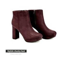 DREAM PAIRS Women's Stomp High Heel Ankle Boots / Dark Brown / 7.5