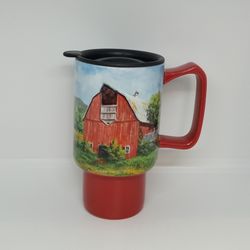 Lang ON THE FARM Ceramic Travel Mug 18oz Red Barn Art by Bill Zierke 2020 Farmhouse