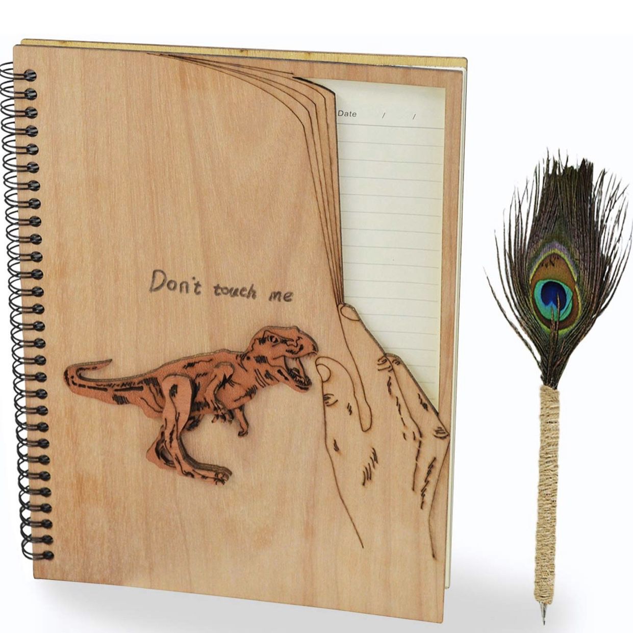 Wooden Notebook & Peacock Pen