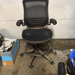 Waylon Mid-Back Swivel Office Chair with Adjustable Foot Ring and Seat Height, Ergonomic Mesh Chair with Armrests, Black/Silver 