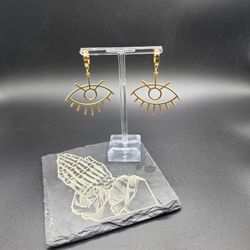 24k Gold Plated Evil Eye Dangle Earrings