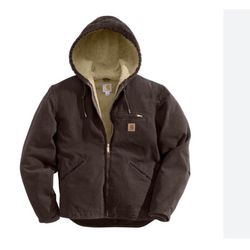 Carhartt Brown Mens Coat With Fleece Sherpa And Hood Size Lg