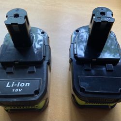 TWO RYOBI 18 V  +1 Rechearcable Batteries FOR POWER TOOLS