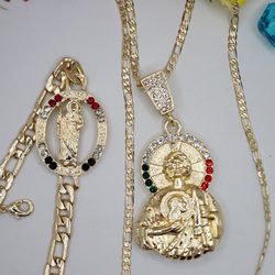 Saint Jude  Beautiful Set Chain   Bracelet  Gold-plated 14k Price For Each 