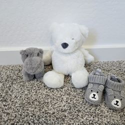 Cute Baby Items New Great For Shower Gift Booties, Teddy Bear And Hippo