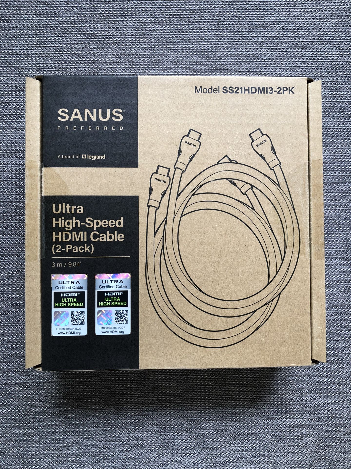 Sanus Preferred 3M 8K Ultra High-Speed HDMI 2.1 Cable,2-Pack New|Retails $50.57