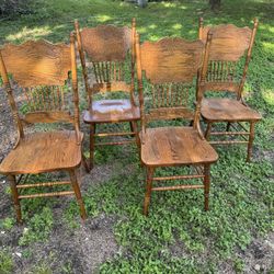 1980s Solid Wood Pressed Back Dining Chairs- Set of 4