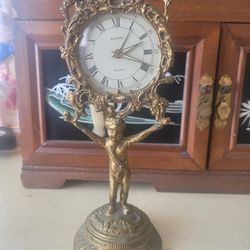 Vintage GERMAN GOLD GILT MICHANACAL MANTAL WIND UP CLOCK 