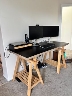 IKEA Desk with Trestle Legs & Storage Shelf