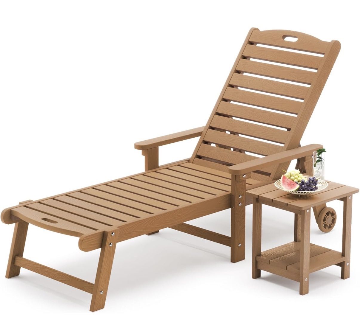 2 Pieces HDPS Adjustable Lounge Chair With Side Table