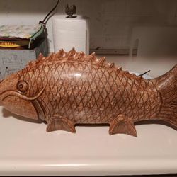 Hand Carved Stone Koi Fish Sculpture