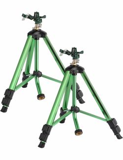 Green Zinc Alloy Water Bird Sprinkler, Heavy Duty Tripod Base Garden Sprinkler, 360 Degree Large Area Irrigation, Durable Flip Lock Legs & Adjustable 
