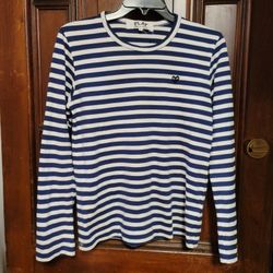 Comme des Garçons Play Women's Little Black Heart Long Sleeve Stripe in Navy-L