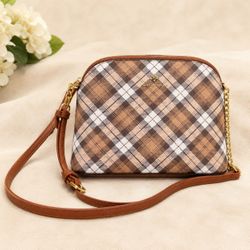 Nanette Lepore Brown Plaid Crossbody Purse