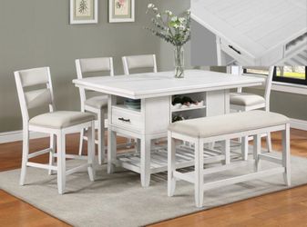 CROWNMARK COUNTER HEIGHT DINING TABLE WITH CHAIRS AND BENCH