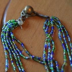 Tiny Beads 6 Strand Layer Necklace Light Green Yellow Blue Turquoise Handmade?