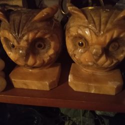 Alabaster Marble Vintage  Owl Book Ends .