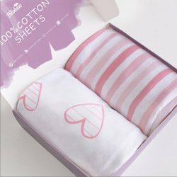 Bassinet Sheets 100% Jersey Knit Cotton, 2 Pack, Pink Print