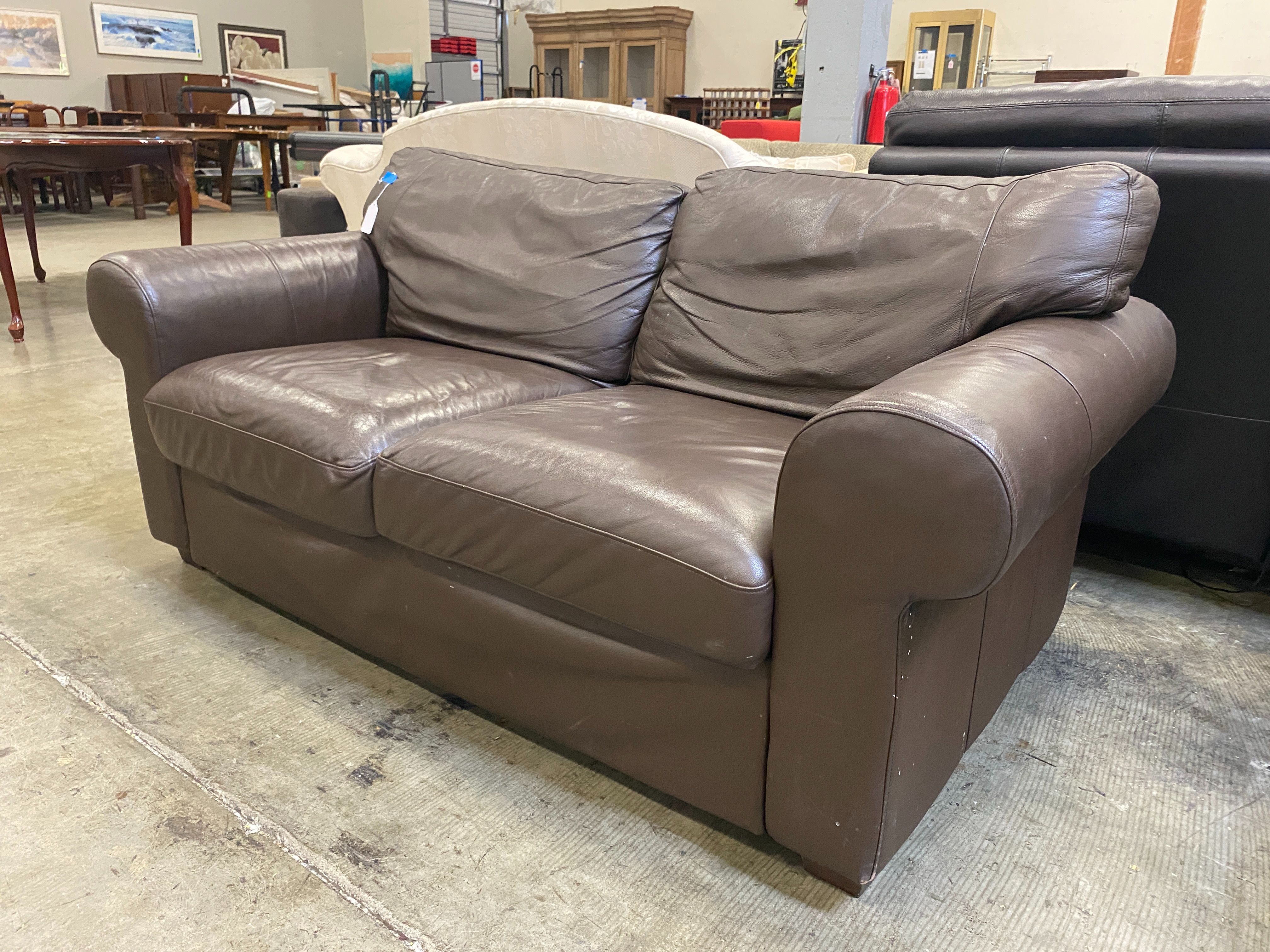 Classic Modern Brown Leather Loveseat