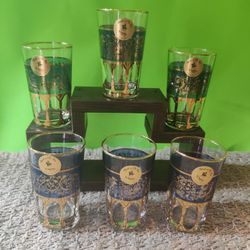 Vintage SIX  French Verrerie Décorée a l'or fin Paris Crystal Glasses-Gilded Gold