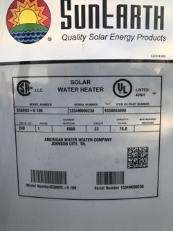 Water htr 76 gallons