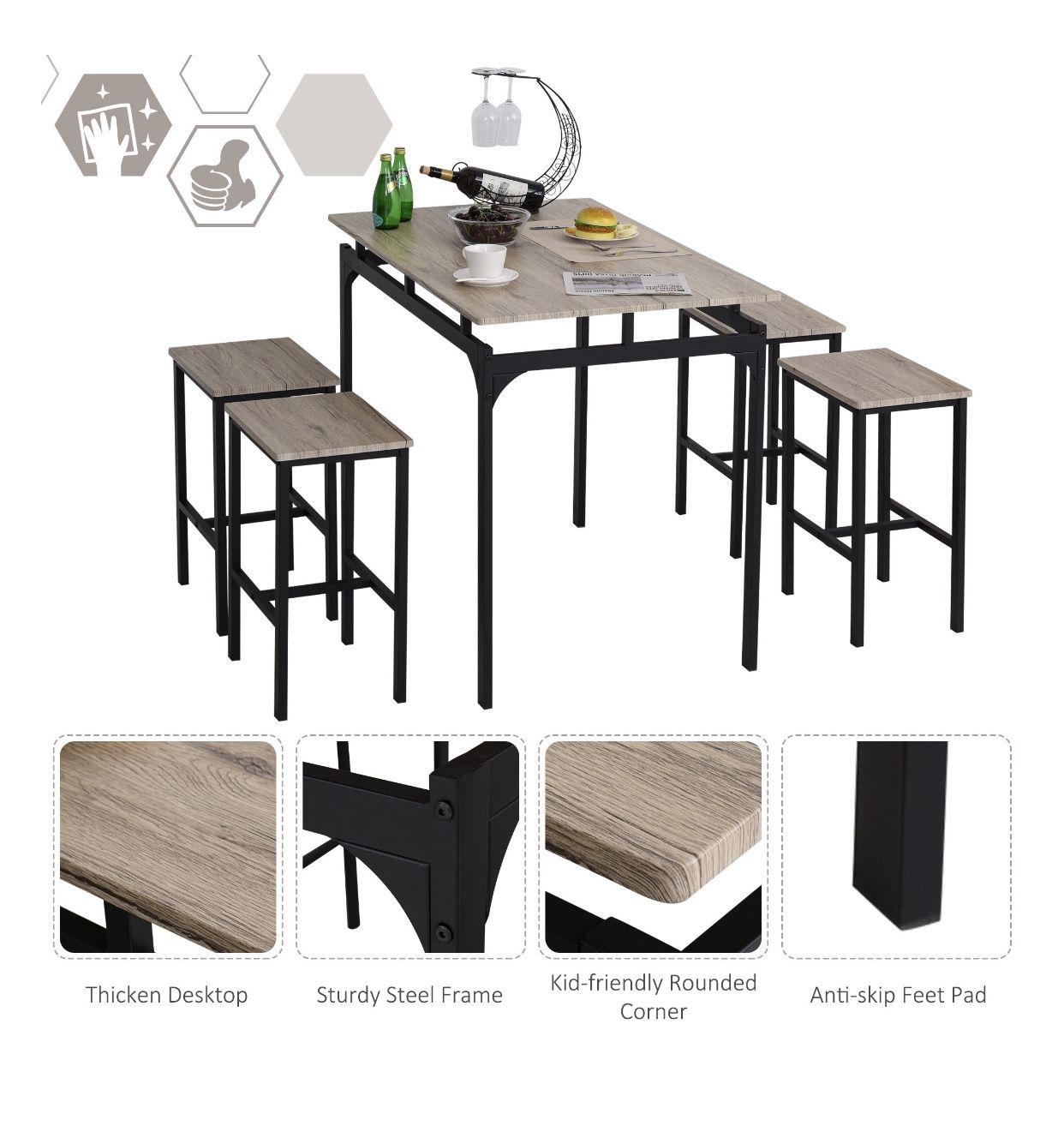 5pcs Modern Heavy Duty Dining table