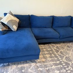 Royal Blue Velvet Sectional Couch
