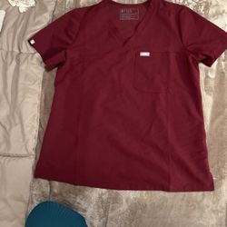 Figs Catarina Scrub Top Burgundy Size M
