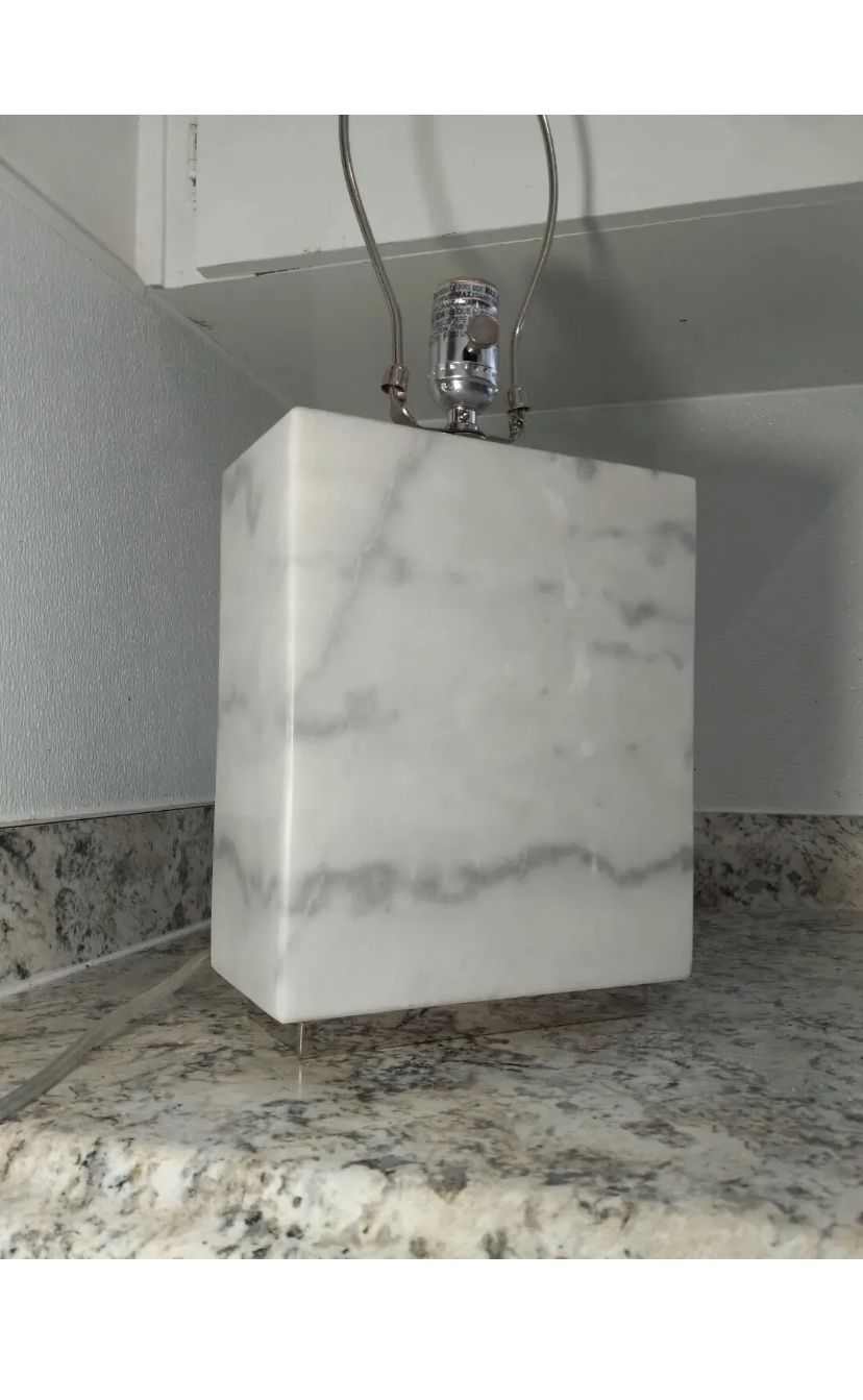 Ralph Lauren White Grey Marble Lamp With Harp And Finial