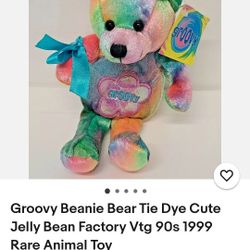 Groovy Beanie Bear Tie Dye Cute W Jelly Beans Attached (Rare)