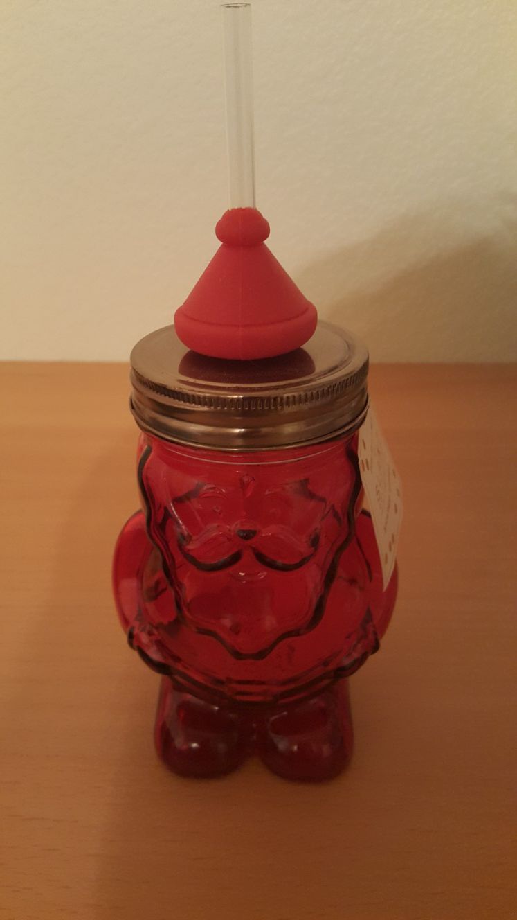 Cute red glass Santa sipping cup - New