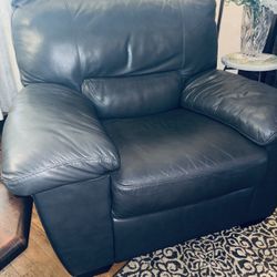 LEATHER SPRING CUSHION SMOKE GREY PLUSH ARMED CHAIR! ORIGINALLY $849.00 