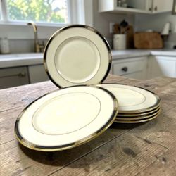 Vintage Lenox Hancock Presidential Salad Plates 8.5” Black Gold USA - Set Of 6
