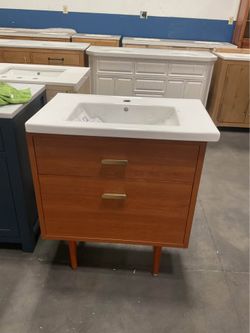 30” Brown Solid Wood Bathroom Vanity with Ceramic Top (V113)