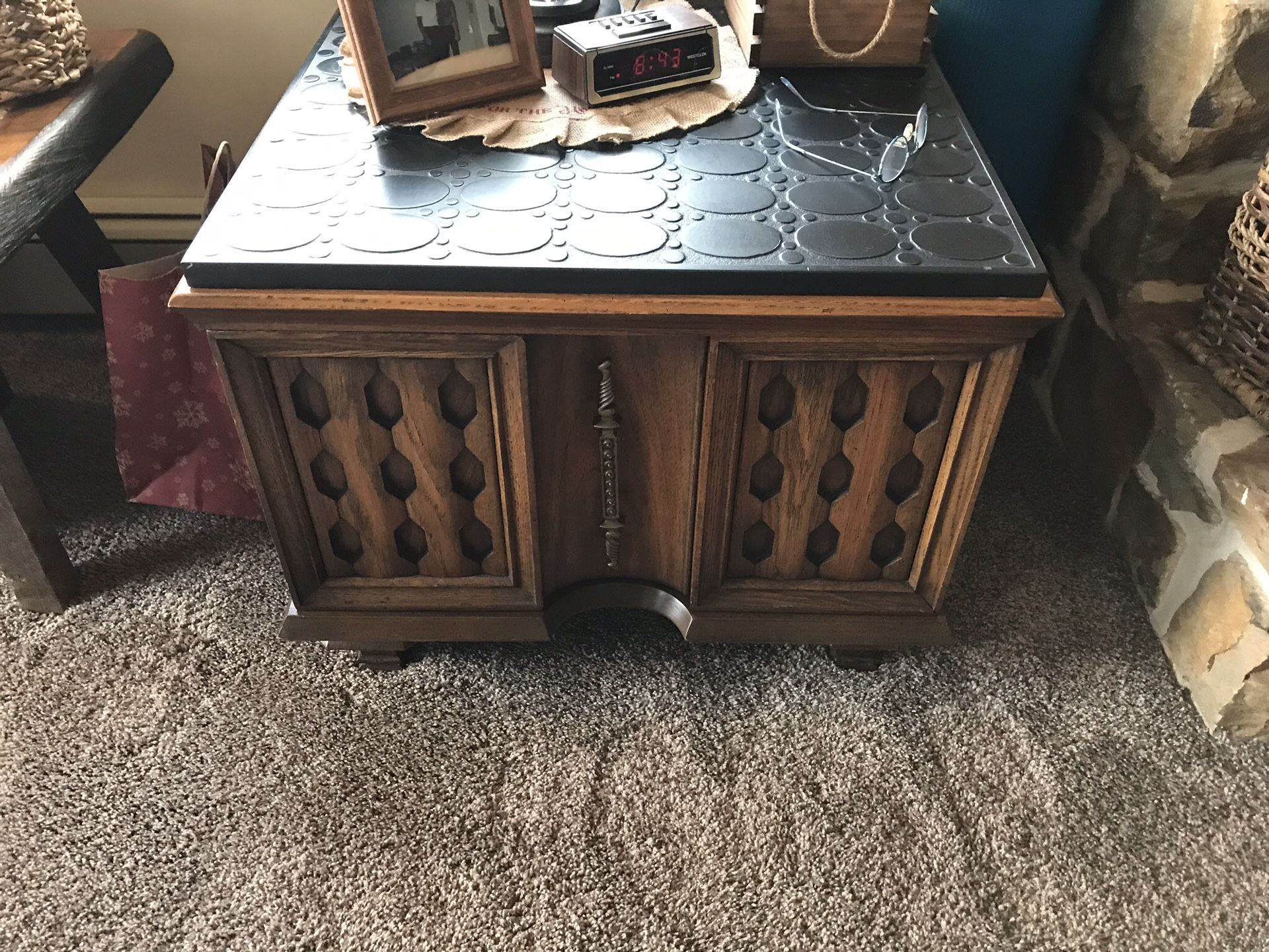2 end tables and coffee table solid oak with marble top