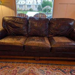 Classic Brown Leather Sofa, $100