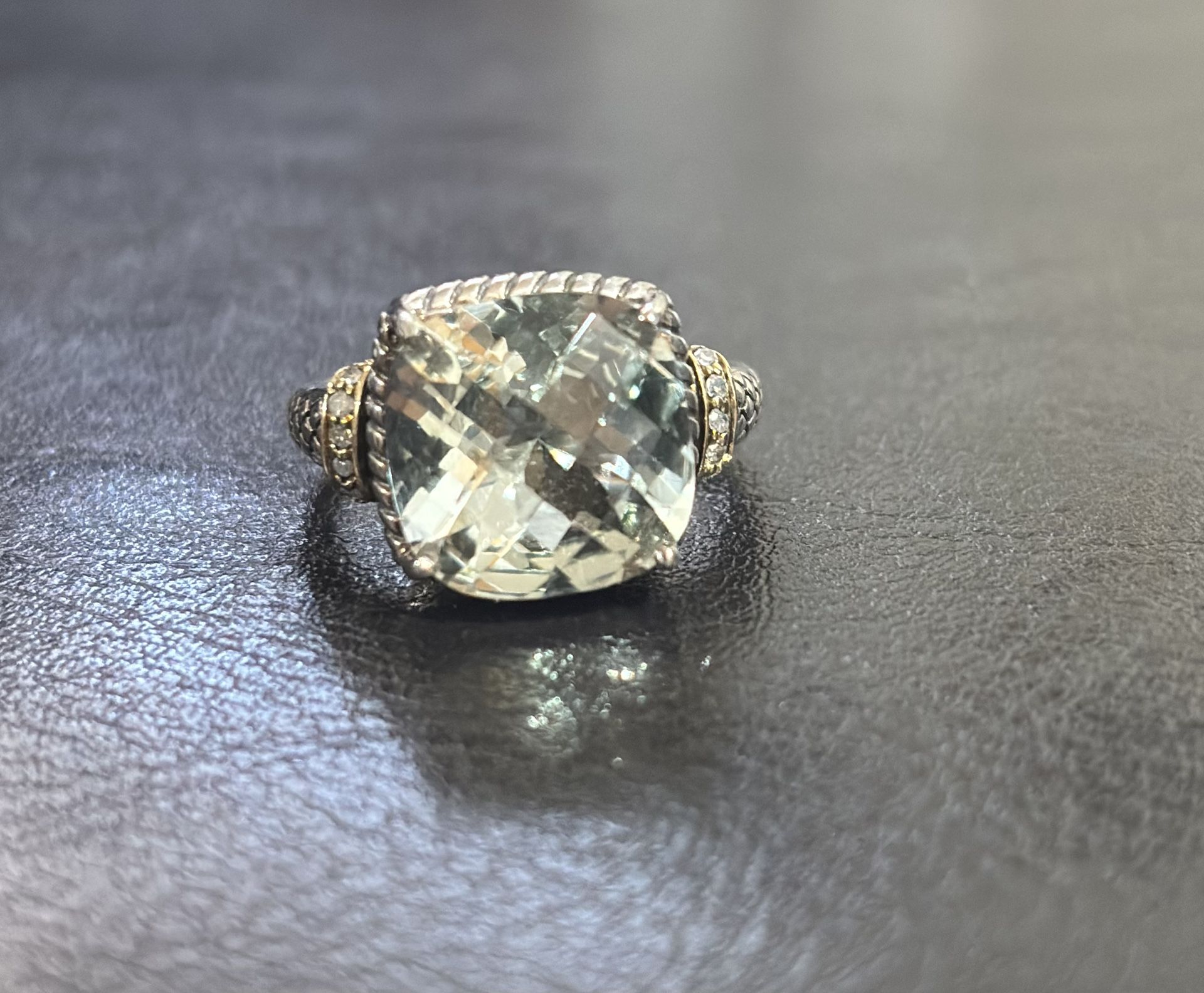 Sterling Silver & 18k Diamond Blue Topaz Ring Size 7