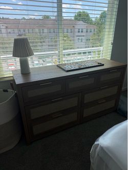 Modern 7-Drawer Dresser – Wood & Cane Style Bedroom Dresser