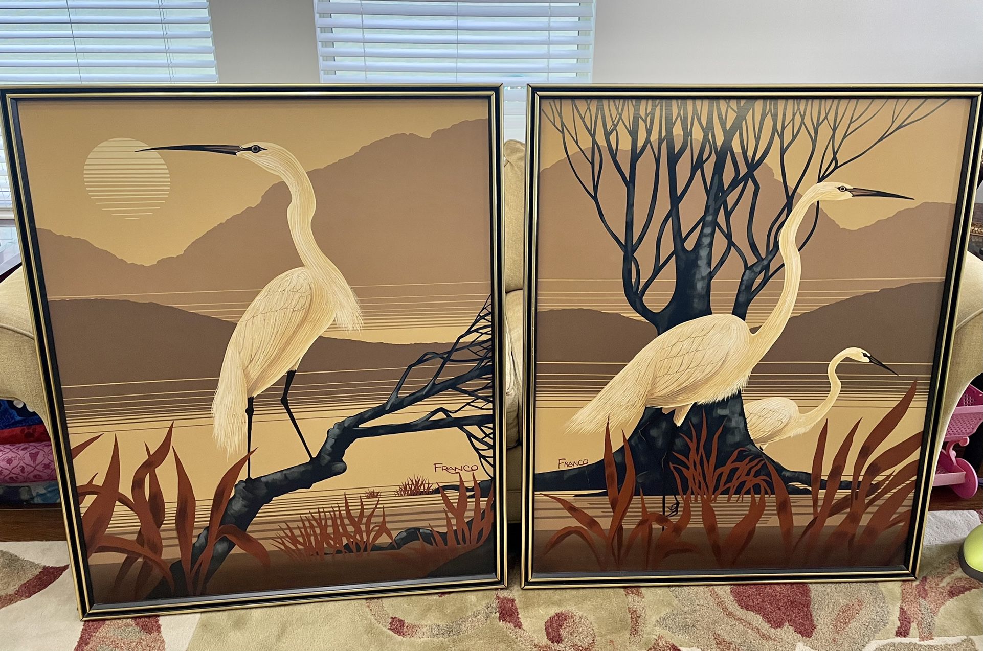 Set Of 2 Cranes Paintings By Franco PENDING 