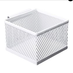 Basics Small Hanging Storage Accessory Box, Metal Wire Mesh, White
