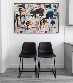 Living Spaces Modern Black Counter Stools (Set of 2) – 24” Seat Height