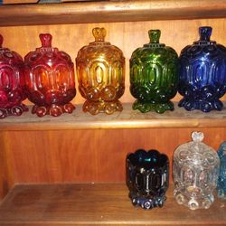 Le Smith Moon And Star Footed Jars With Lids. Ex 2.