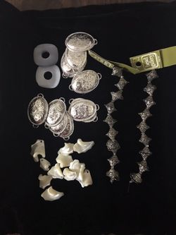 Assorted silver beads, shells beads and more jewelry making items
