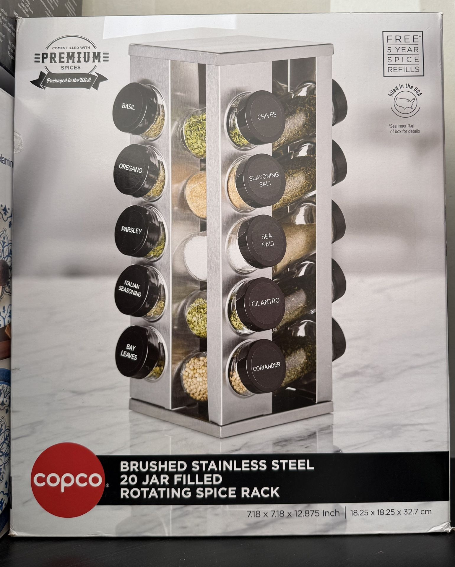 BRUSHED STAINLESS STEEL 20 JAR FILLED ROTATING SPICE RACK