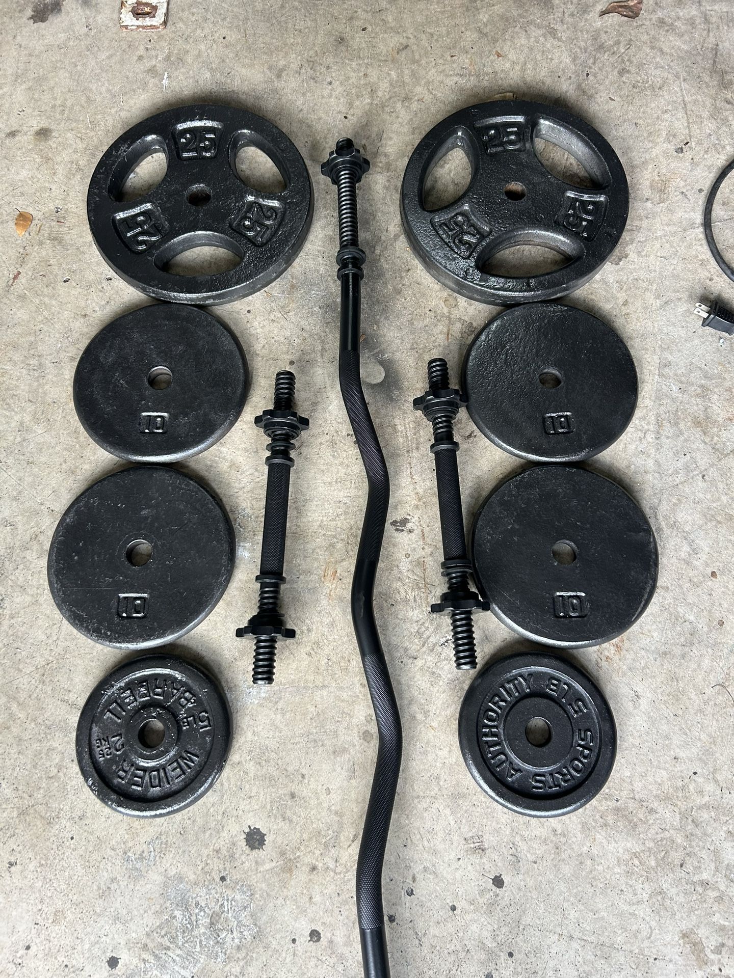 New Curl Bar And Dumbbell Handles With 100lbs Of Standard Plates Home Gym Nice Set 1 Inch Workout Complete Set Exercise