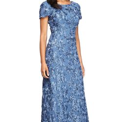 NWT Rosette A-Line Gown with Sequin Detail & Short Illusion Sleeves reg $249