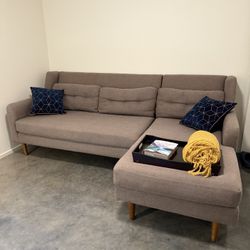 West Elm Pebble Weave Shale Sectional Sofa w/ Ottoman