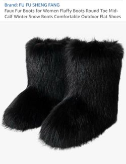 FU FU SHENG FANG Women’s Faux Fur Black Boots