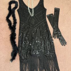 New Xl Flapper Beaded Fringe Costume Dress Accessories 