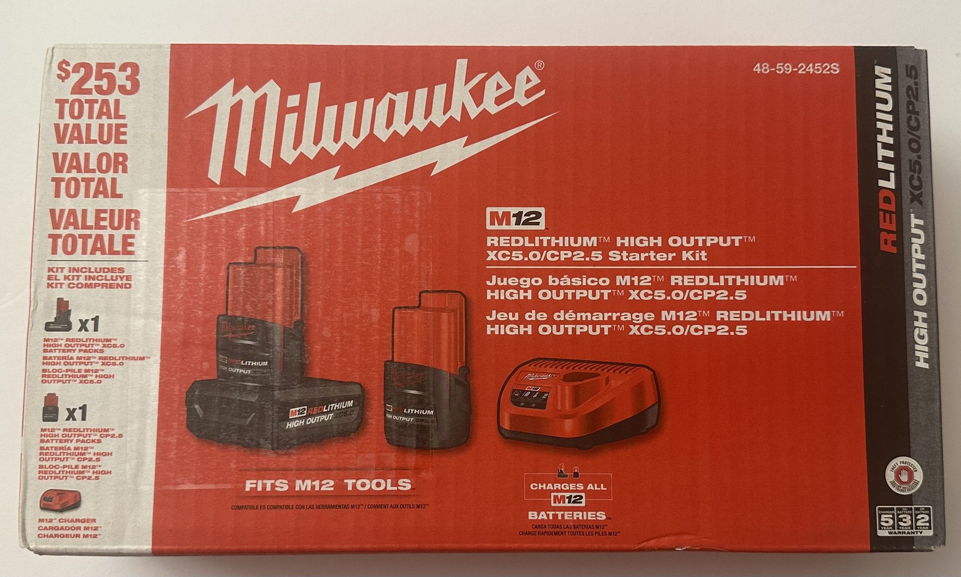 M12 12-Volt Lithium-Ion High Output 5.0 Ah and 2.5 Ah Battery Packs and Charger Starter Kit